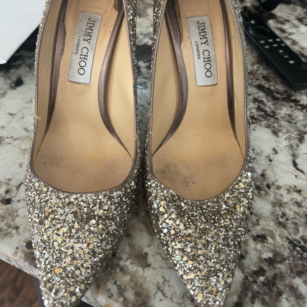 Jimmy Choo Romy 85 size 39 Champagne Glitter Heels - Picture 5 of 5